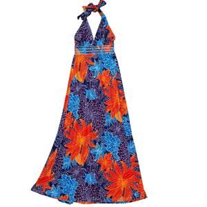 Y2K Moda International Tropical Maxi Halter Dress